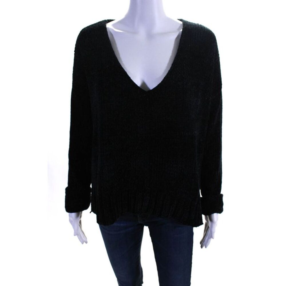 Show Me Your Mumu Womens Long Sleeves V Neck Sweater Black Size Extra Small